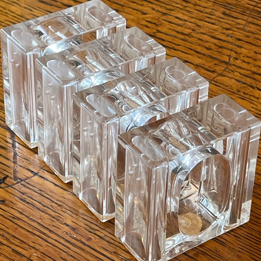 Vintage lucite, acrylic napkin rings, built in salt and pepper shakers. Taiwan
